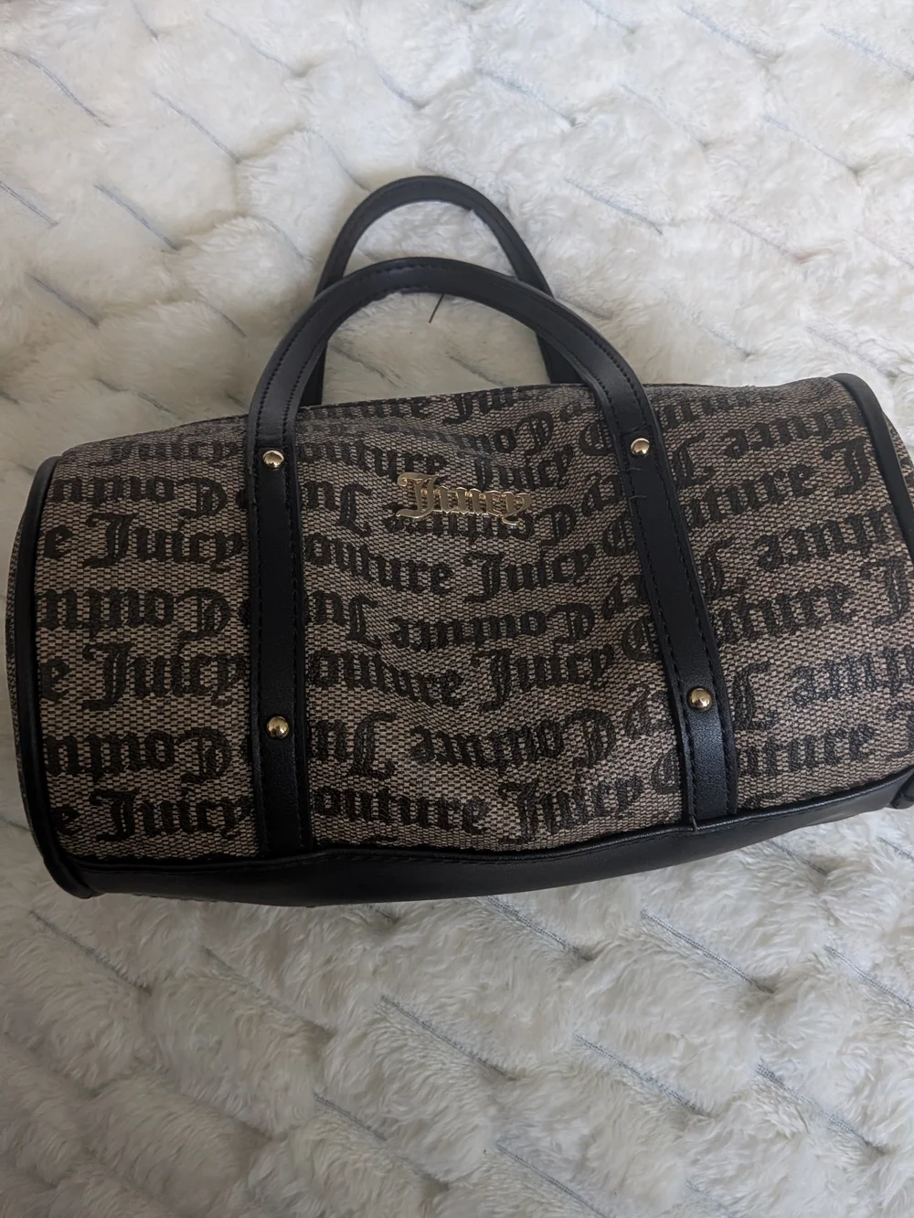 Juicy Couture Brown Logo Barrel Duffel with Black Trim - Picture 1 of 4